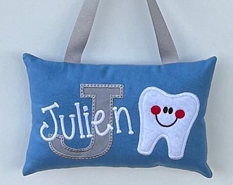 Blue and gray Personalized Tooth Fairy Pillow