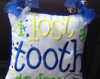 Personalized Blue Tooth Fairy Pillow with Pocket - I Lost A Tooth