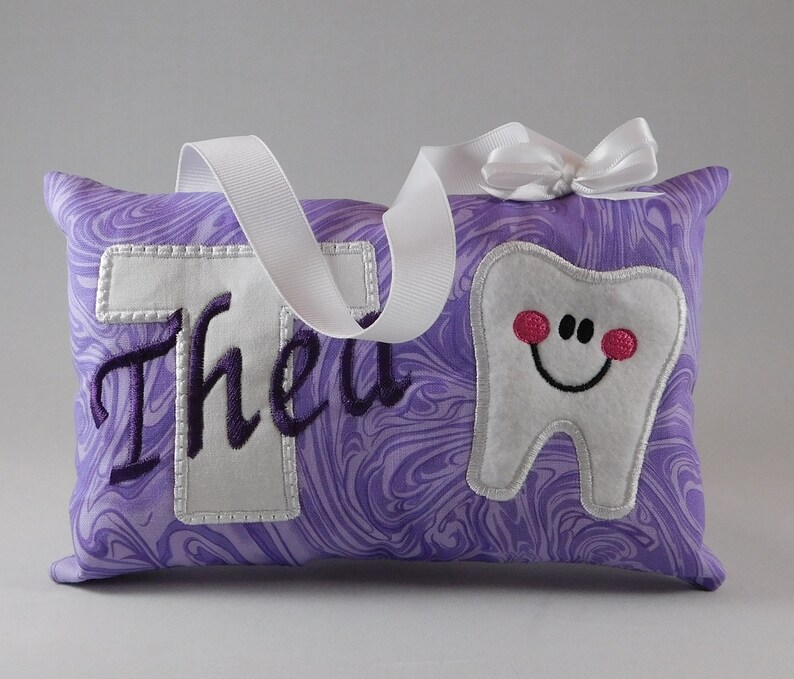 Purple And White Tooth Fairy Pillow Lost Tooth Pillow Etsy