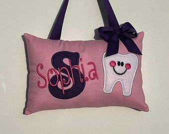 Pink and purple Personalized Girl Tooth Fairy Pillow, Loose Tooth Pillow