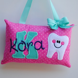 Bubblegum Pink, Purple, Turquoise Personalized Tooth Fairy Pillow
