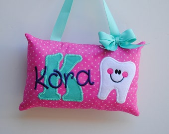 Bubblegum Pink, Purple, Turquoise Personalized Tooth Fairy Pillow