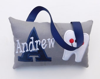 Personalized Gray and Navy Blue Tooth Fairy Pillow