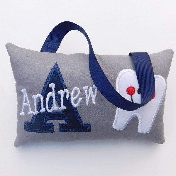 Personalized Gray and Navy Blue Tooth Fairy Pillow