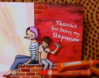 Thanks Stepmum Greeting Card, Blended family, Step family card, FlossyPArt, Great for Mum, Second Mum, Great for Mothers Day, Family love