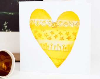 Greeting card in Yellow, Yellow Heart Card, Lacy Heart, Best friend gift, You are my sunshine, Gift Wrapping, Childrens room, I love you mum