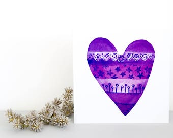 Heart Design Card, Purple Love Heart, Great for BFF and Girlfriend, Wedding Anniversary Card, Favorite Color is Purple, Colour Wheel Love