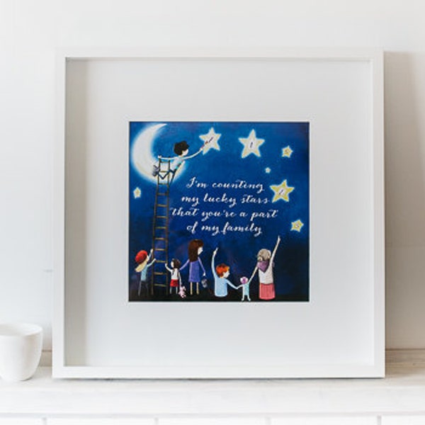 Beautiful Wall Art, Bedroom, Baby Room, Counting My Lucky Stars, Hand Drawn, Hand Made, Printed Design, 30cm x 30cm, decor, decorative art