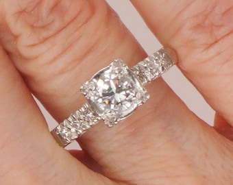 Vintage 14k White Gold Diamond Engagement Ring: Mid-Century, 0.5 Carat Center, Size 8.5