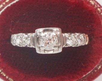 Vintage 14k White Gold Old European Cut Diamond Engagement Ring (.50 Carat TDW)