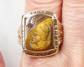 Vintage 10k Gold Tiger Eye Intaglio Ring: Soldier Cameo, Size 9 - Etsy