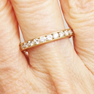 Vintage 18k Yellow Gold Diamond Eternity Ring - Channel Set Wedding Band, Size 7.25