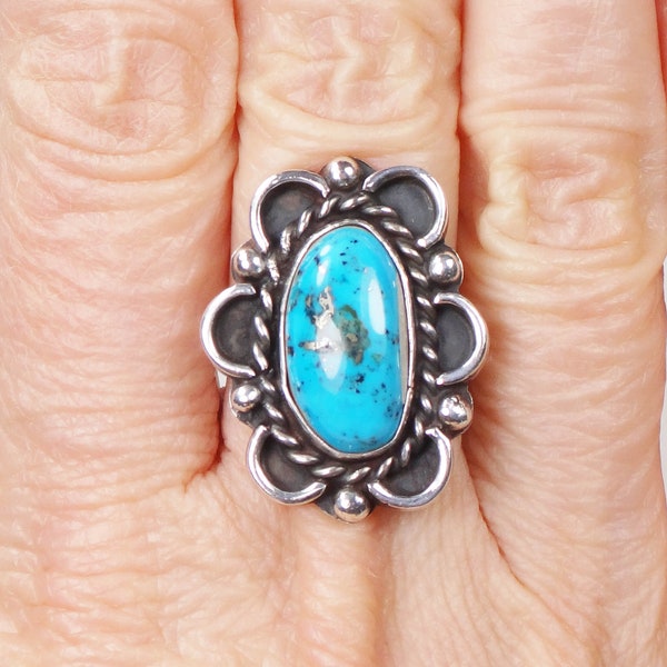 Vintage Sterling Turquoise Ring Mexico Turquoise Ring Sterling Silver Ring Blue Turquoise Ring Genuine Turquoise Ring Southwestern