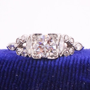 Vintage Art Deco Platinum Diamond Engagement Ring: Old European Cut, 1 CT, Size 8