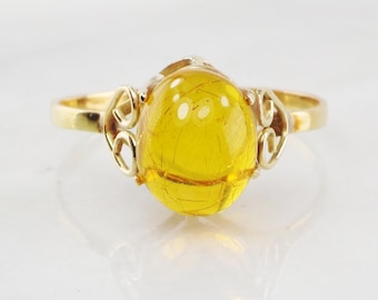 Vintage 14k Gold Amber Ring Handmade Amber Ring Honey Colored Amber Ring Minimalist Size 8 1/2