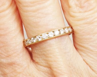 Vintage 18k Yellow Gold Diamond Eternity Ring - Channel Set Wedding Band, Size 7.25