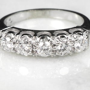 Vintage 14k White Gold Natural Diamond Wedding Band Approx 1/2 Carat Round Diamond Ring Size 6