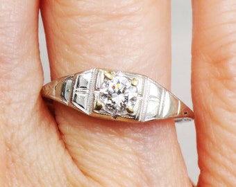 Art Deco 18k Gold Diamond Engagement Ring Vintage Round Natural Diamond Ring - Circa 1930