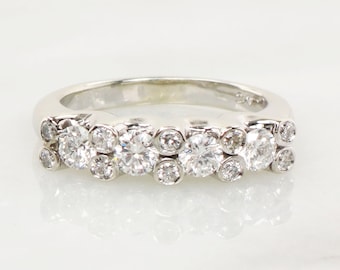 Vintage 14k White Gold Natural Diamond Wedding Band 1 Carat TDW Diamond Ring Size 5.5