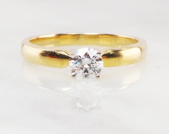 Vintage 14k Yellow Gold Round Natural Diamond Solitaire Engagement Ring High Quality Diamond