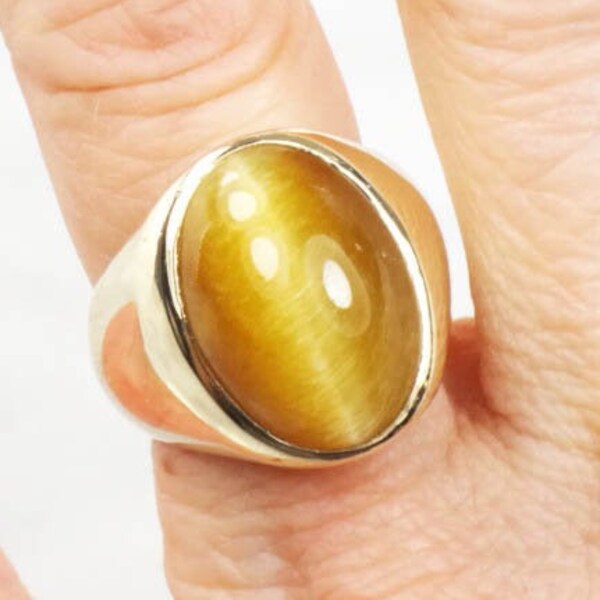 Mens Vintage 14k Gold Tiger Eye Ring Etsy