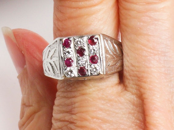 Vintage 14k White Gold Natural Diamond and Ruby R… - image 7