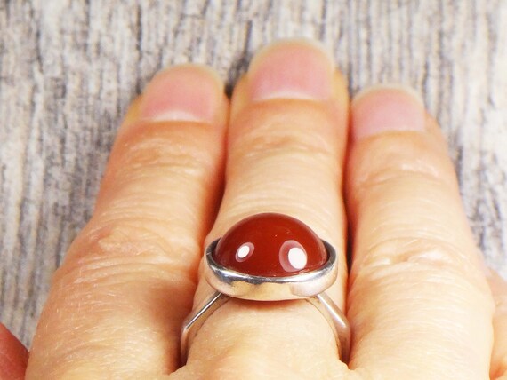 Vintage Sterling Silver Orange Glass Ring Round I… - image 9