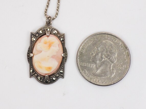 Vintage Sterling Silver Cameo Necklace with Marca… - image 10