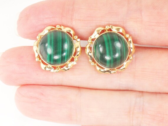 Vintage 14k Gold Green Malachite Earrings Gold Gre
