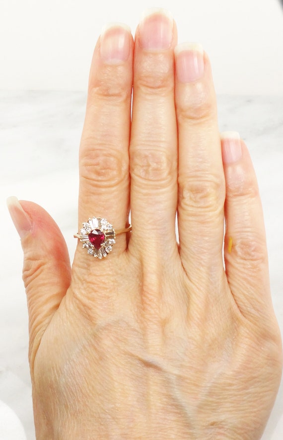 Vintage 14k Yellow Gold Ruby Diamond Ring: Baller… - image 10