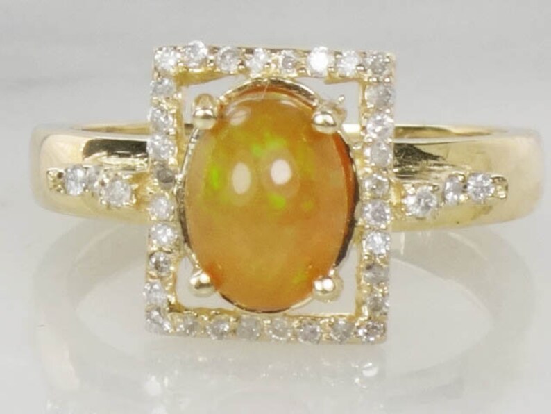 Vintage Fire Opal Ring Fire Opal Diamond Ring 14k Yellow Gold Etsy