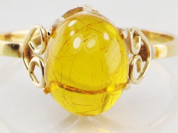 Vintage 14k Gold Amber Ring Handmade Amber Ring H… - image 3