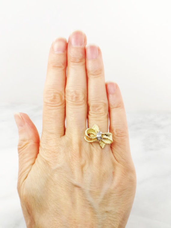 Vintage 14k Gold Diamond Bow Ring Two Tone Gold Ribbon Ring Size 4.5 - Etsy