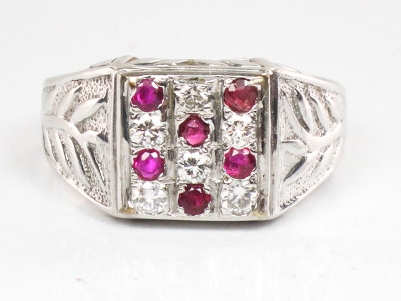 Vintage 14k White Gold Natural Diamond and Ruby R… - image 1