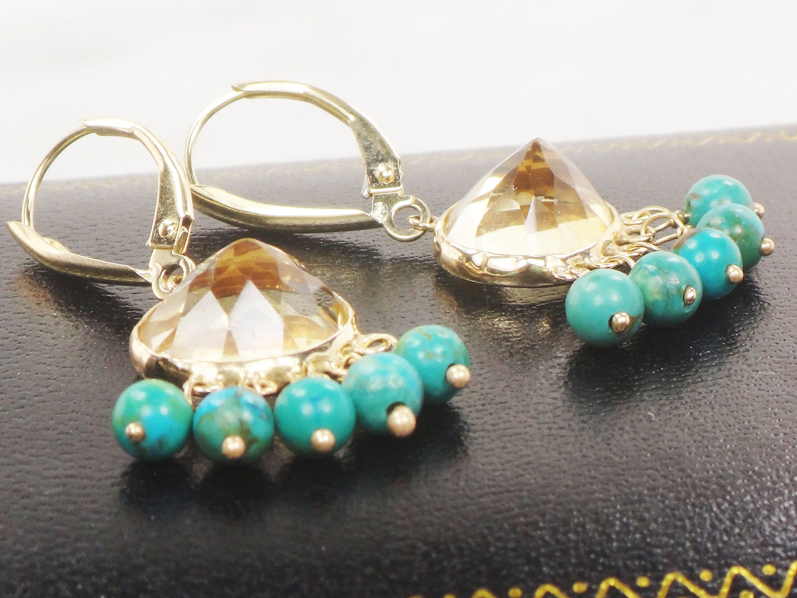 Vintage 14k Gold Citrine and Turquoise Earrings ZB Zimmer - Etsy