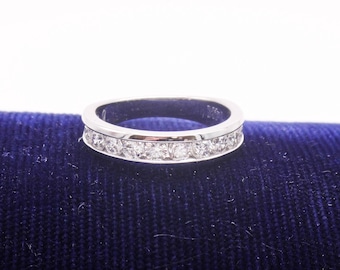 Vintage 14k White Gold Diamond Wedding Band - Channel Set, .75 TDW, Size 7
