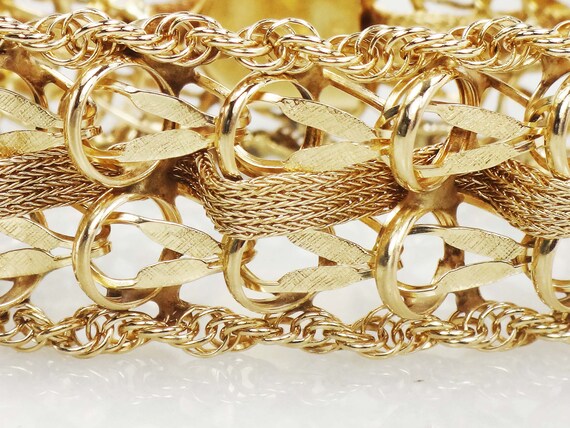 Vintage Gold Charm Bracelet 14k Gold Bracelet Wide Bracelet 