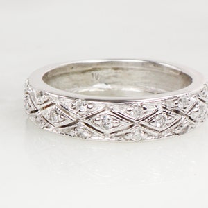 Vintage 14k White Gold Natural Diamond Wedding Band, Approx .35 CT TDW Size 6.25 image 2