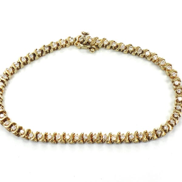 Vintage 14k Yellow Gold Diamond Tennis Bracelet, 1.25 CTS, 7 3/8"