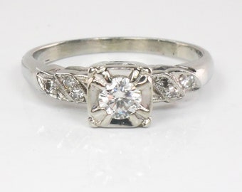 Vintage 18k White Gold Diamond Engagement Ring: .25 CTS, 1960s, Size 6.75