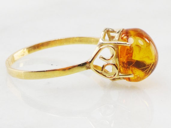 Vintage 14k Gold Amber Ring Handmade Amber Ring H… - image 2