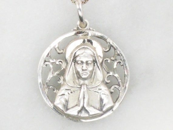 Vintage Sterling Silver Virgin Mary Necklace Mother Mary Pendant 16.75 Chain Etsy