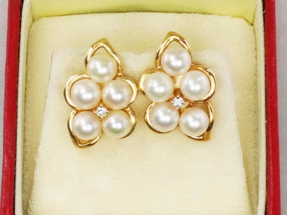 Vintage Large 14k Yellow Gold Cultured Pearl and … - image 1