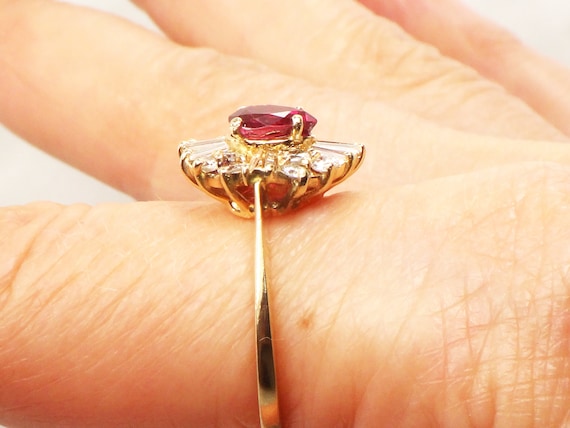 Vintage 14k Yellow Gold Ruby Diamond Ring: Baller… - image 7