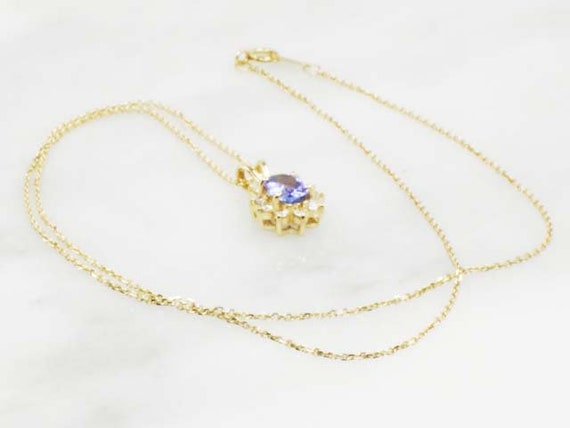 Vintage 14k Oval Tanzanite and Diamond Pendant Ne… - image 4