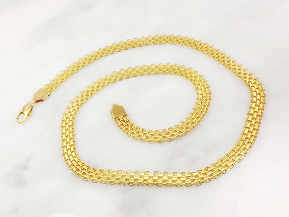 Vintage Solid 14k Yellow Gold Wide Bismarck Chain… - image 7