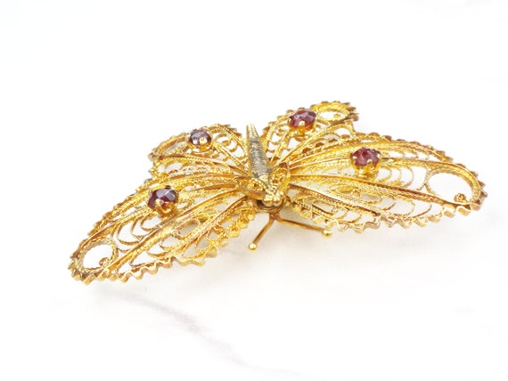 Vintage 14k Gold Butterfly Pin Gold Filigree Pin … - image 5