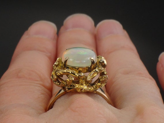 Vintage 14k Yellow Gold Natural Opal Brutalist Ri… - image 9