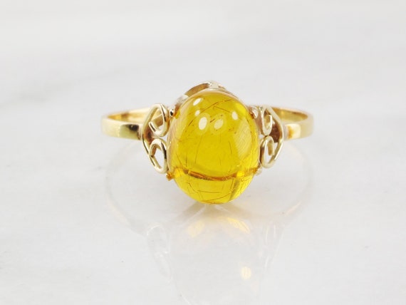 Vintage 14k Gold Amber Ring Handmade Amber Ring H… - image 1
