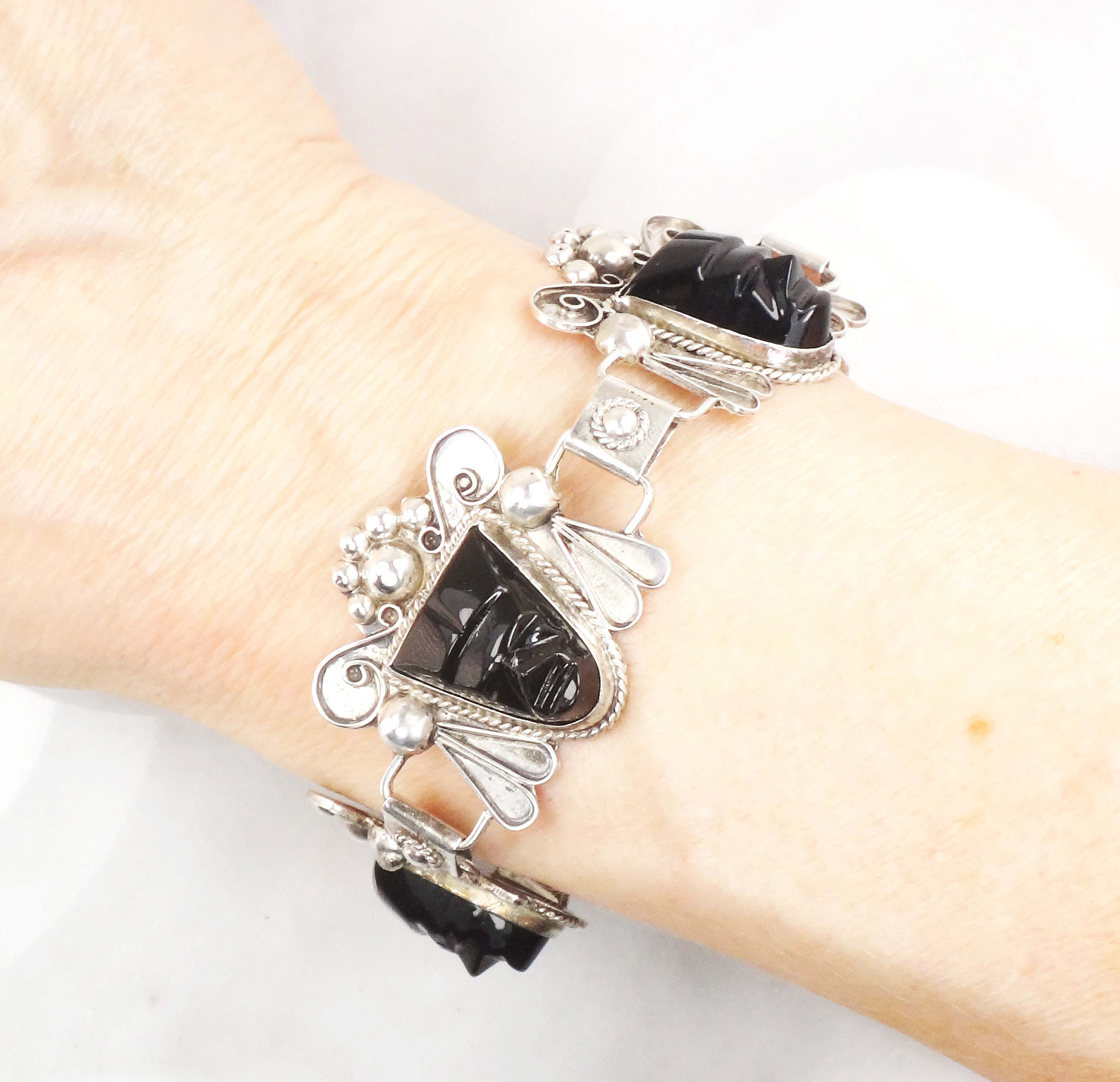 Onyx Bracelet Mexico Silver - Etsy Onyx Bracelet Mexico Silver - Etsy